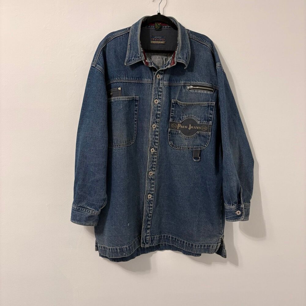 PACO Sports Jeans Denim Shirt Jacket Shacket Plus Size 2XL Y2K 100% Cotton